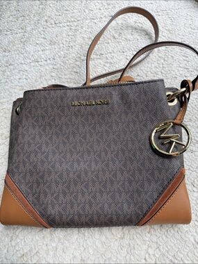 Michael Kors Brown and Tan Logo-Print Shoulder Bag